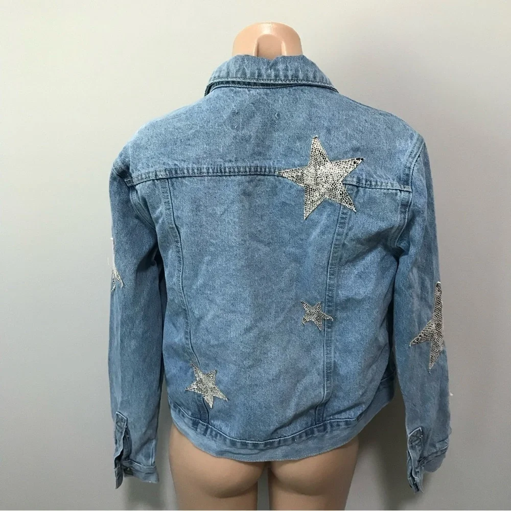 Twelve by onTwelfth Snakeskin Star Denim Jean Jacket Small